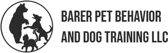 A green background with the words barer pet and dog training written in black.
